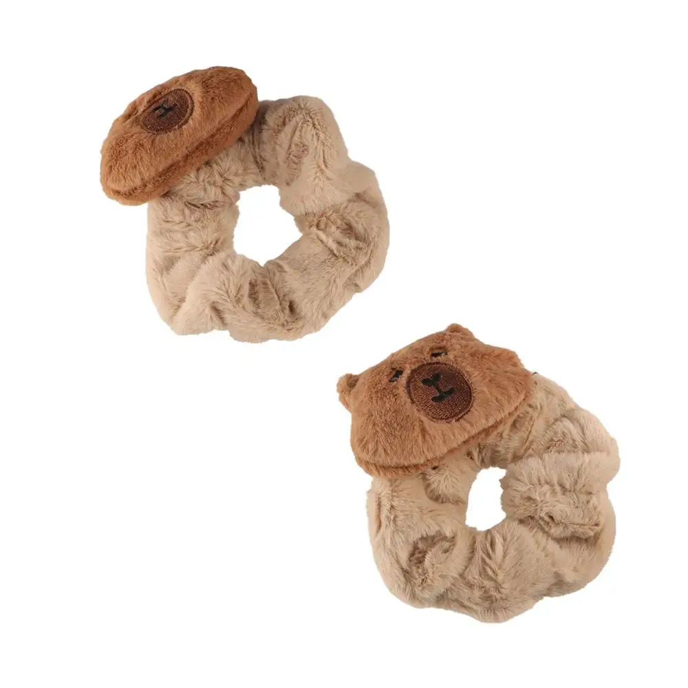 حبل شعر كابيبارا شارك كبير من القطيفة على شكل سلحفاة مرنة من كابيبارا، حلقة شعر ناعمة بطيات للفتيات