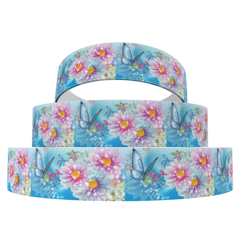 5 Yards 22mm Floral Sunflower Daisy Printed Grosgrain Ribbon For Bows Craft Supplies DIY Sewing Packaging Accessories,5Yc8458