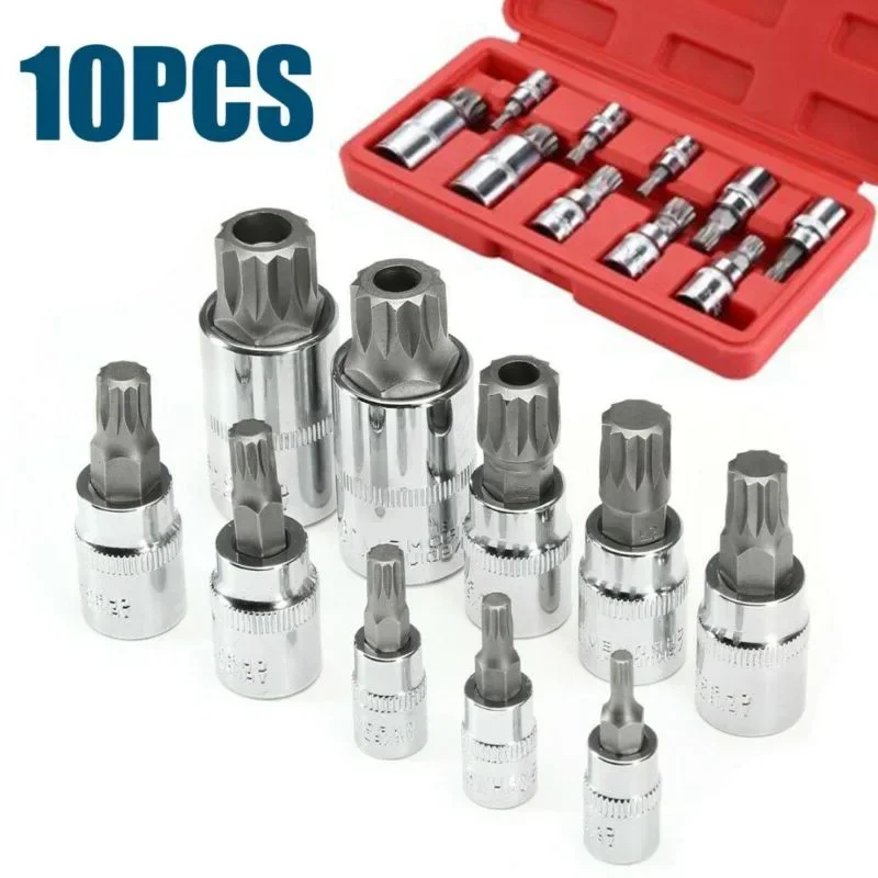 VERYUS 10pcs Set XZN 12 Point Spline Bit Socket  S2 Steel 4-18mm Auto Car Anti-Rust Ratchets Wrench Hand Tools High Hardness