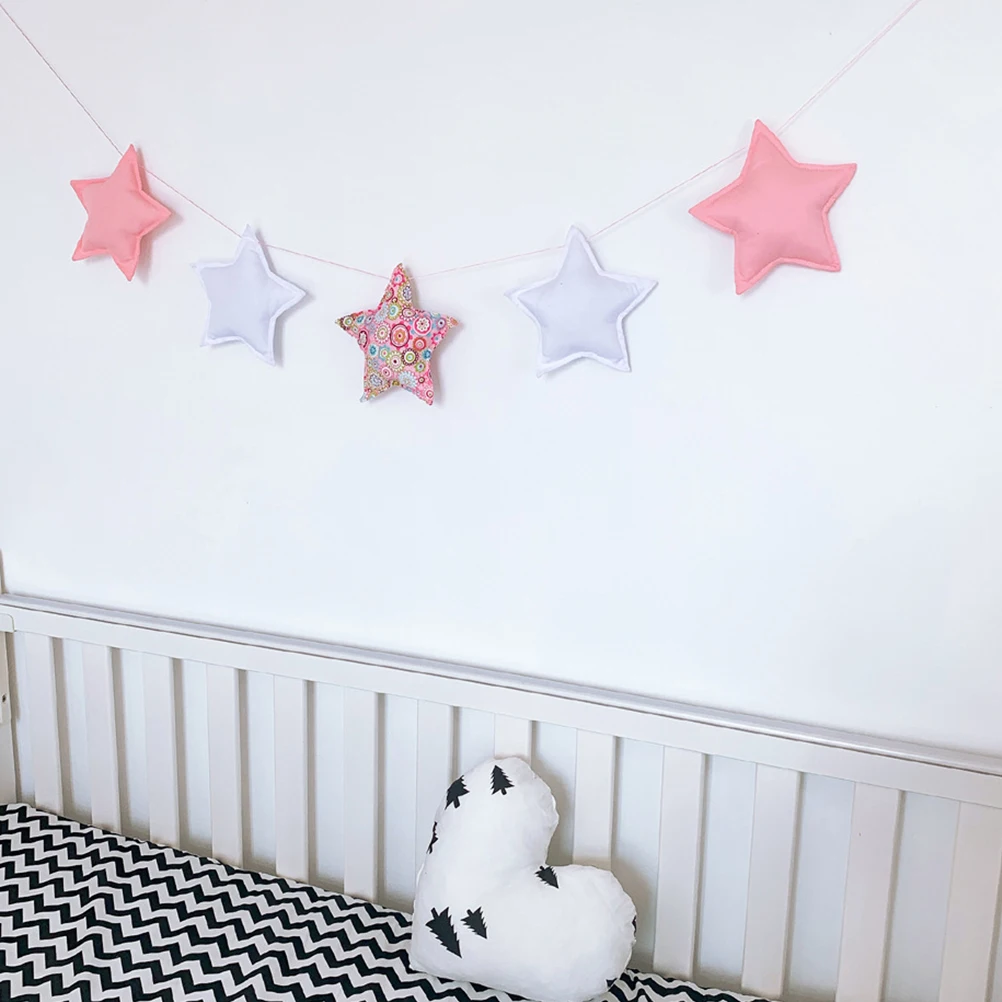 

Stars String Hanging Decor 5 Stars Pink White Cloth Star Garland Room Wall Hanging Decoration Star Banner Photography Props