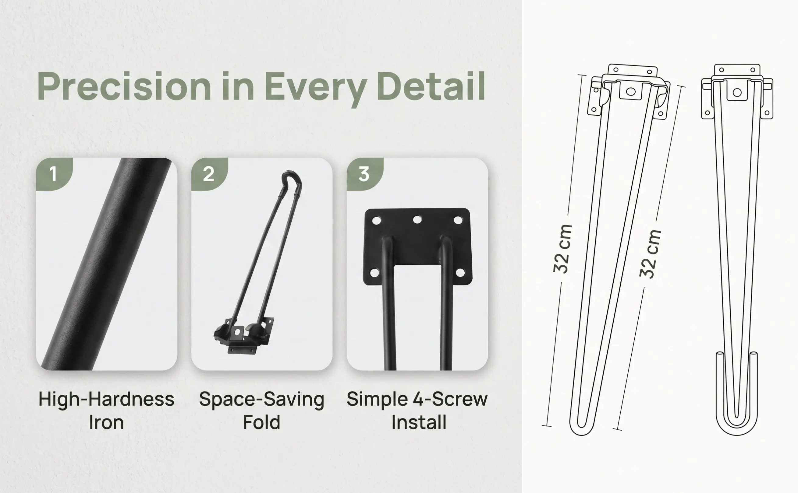 4Pcs Folding Table Legs Metal Furniture Legs Hairpin Style Foldable Strong Load Bearing for Coffee Table Desk Repair