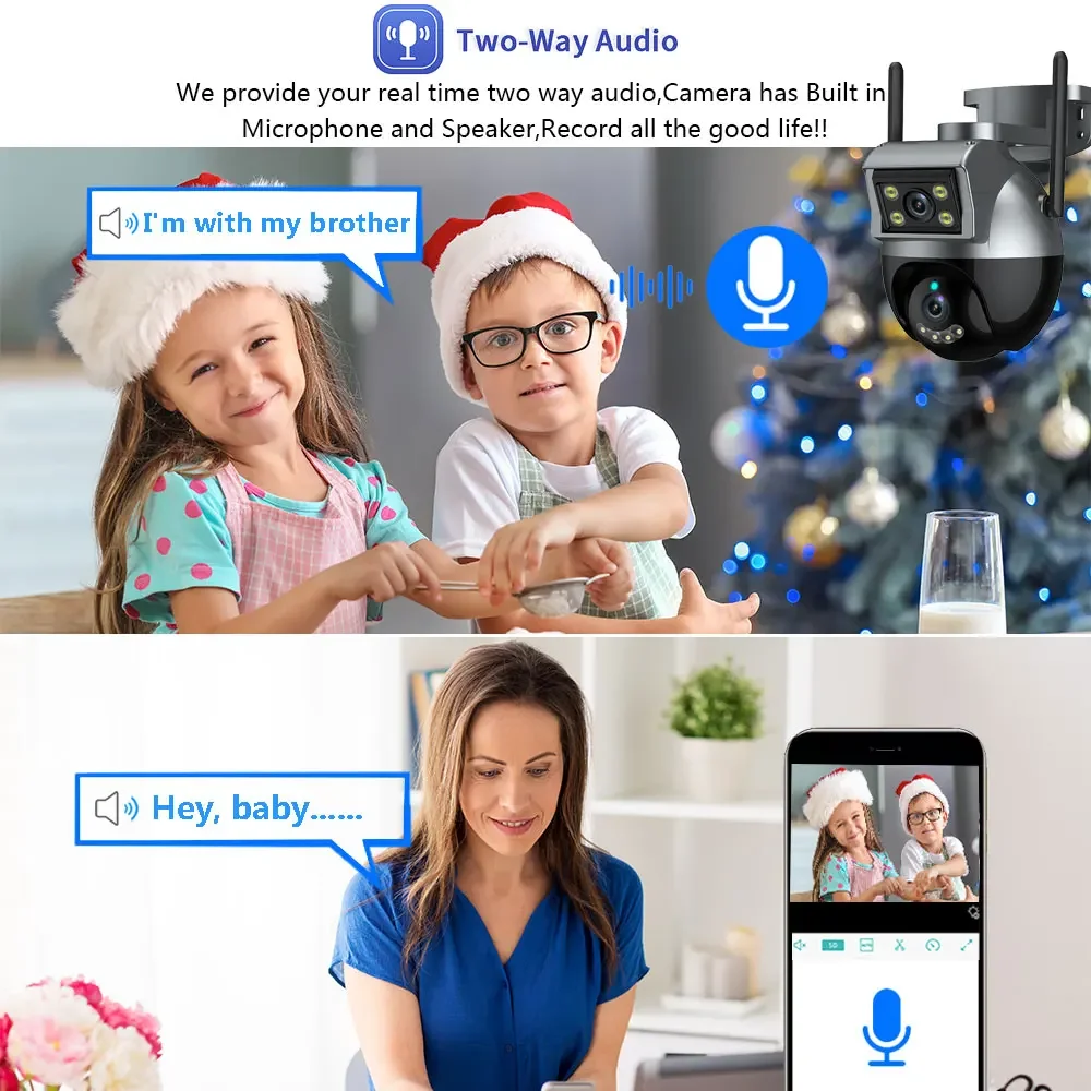 Imagem -03 - Câmera de Vigilância de Segurança sem Fio ao ar Livre Lente Dupla Tela Dupla Wifi ip Áudio Rastreamento Automático ai Ptz Cctv 4k 8mp Tuya