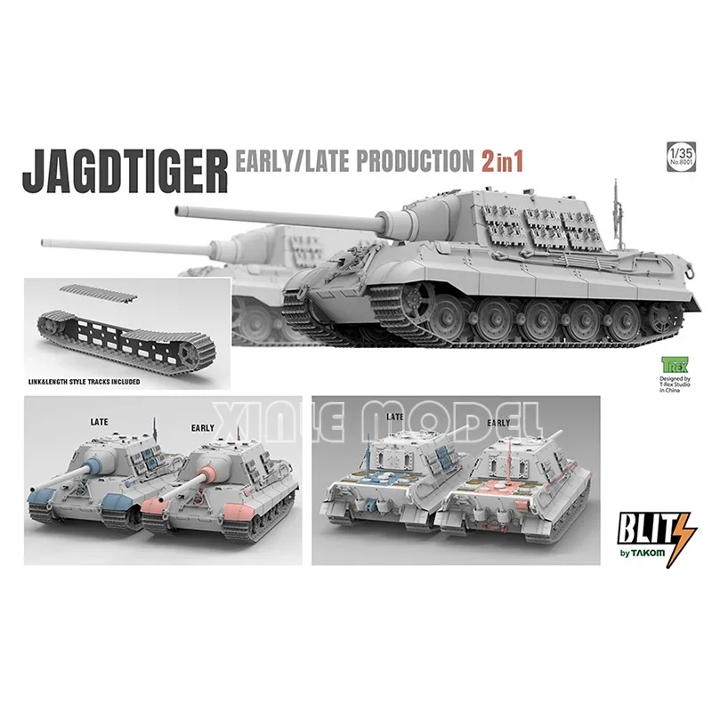 TAKOM Plastic Assembled Tank Model Kit 8001 German Tiger Tank Destroyer,  Early/Late 2in1 1/35