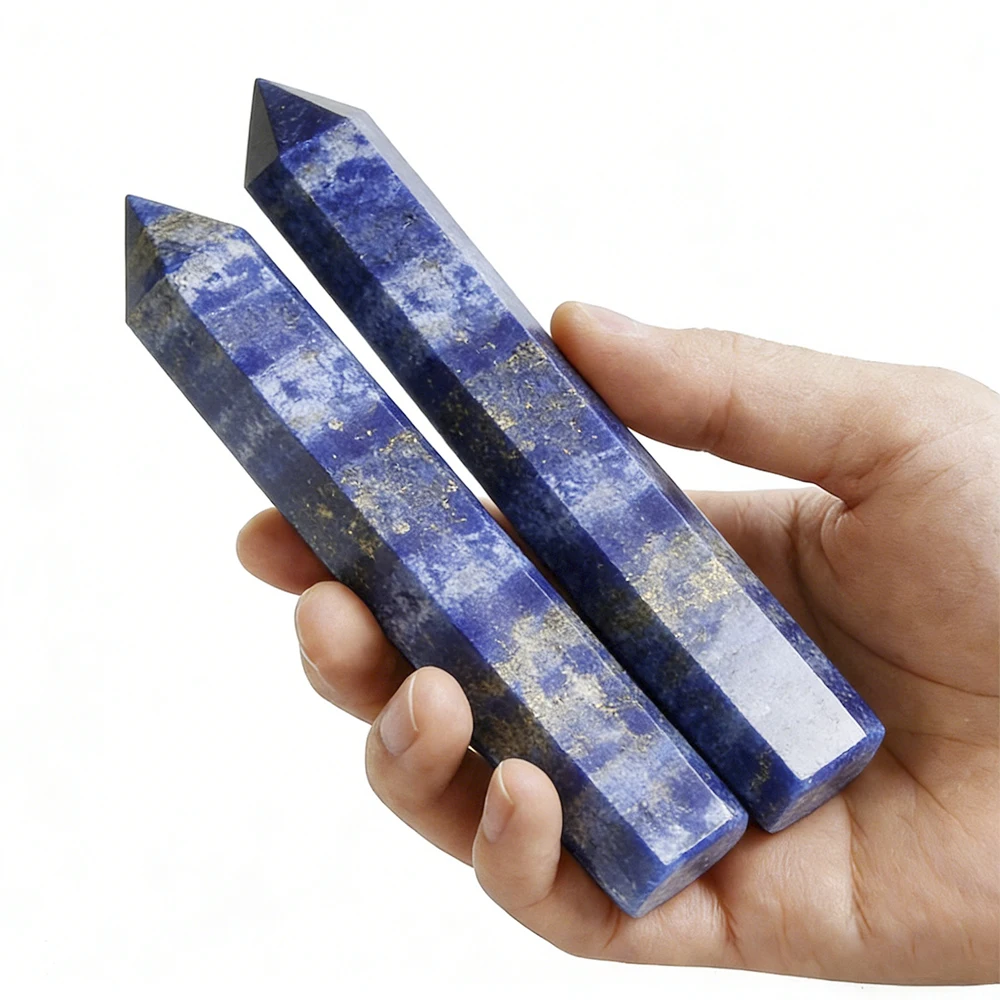 

2pcs 5.91" Tall Lapis Lazuli Stone Single Point Hexagonal Prism Crystal Point Wand Home Decor Stone Crafts Crystal Tower
