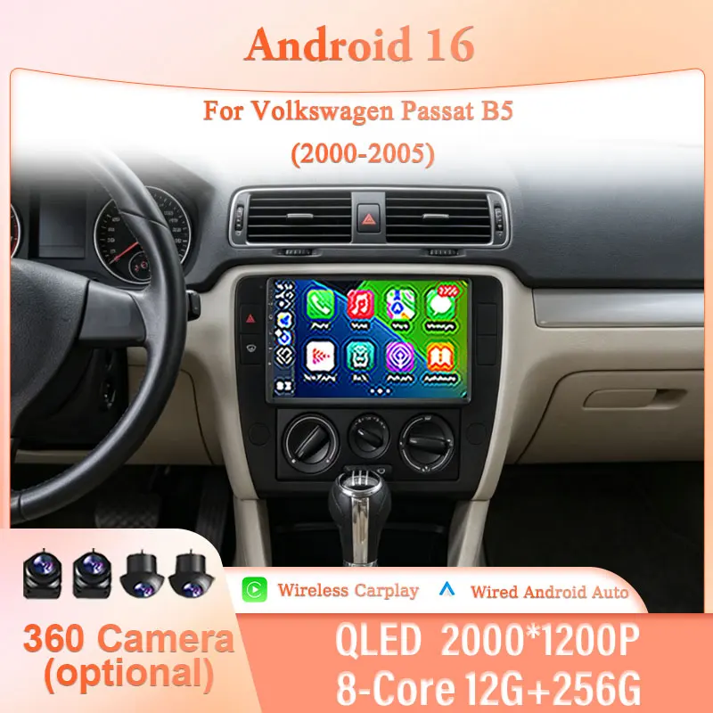 

for Volkswagen Passat B5 2000-2005 9" Android 16 IPS HD BT WiFi DSP Player Touch Screen Wireless CarPlay GPS Navi Multimedia Kit
