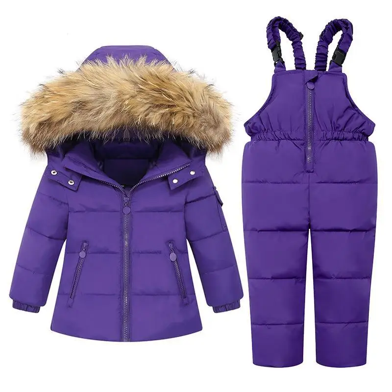 2024 Kids Parka Jacket Toddler Girls Boys Ski Suits 1 2 3 4 5 6 Years Purple Snowboard Coat + Pant Set Warm Children's Clothing