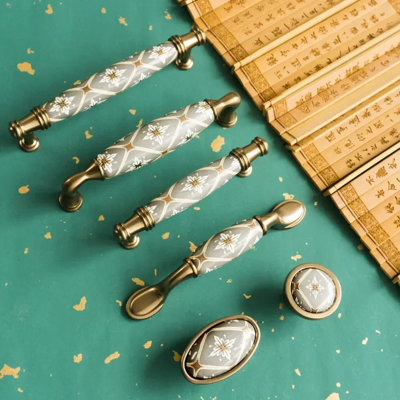 American European Style Drawer Cupboard Wardrobe Door Handles Chinese Style Modern Minimalist Cabinet Door Drawer Ceramic Handle