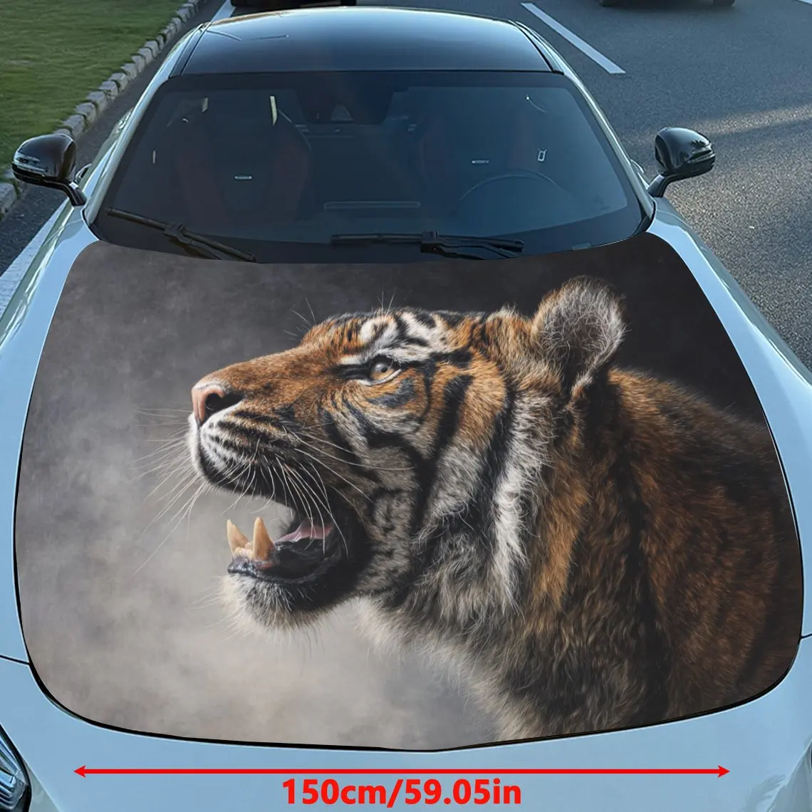 Car Decals Tiger with a Lifelike, Realistic - style Artistic Appearance, Showcasing a Roaring Pose and Conveying a Strong Sense