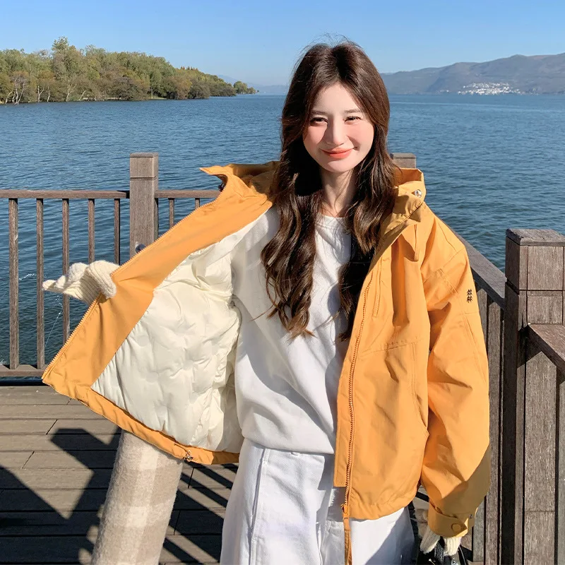 Women's Winter New Loose Casual Solid Color Thickened Outerwear Fashion Hooded White Duck Down Stormtrooper Jacket