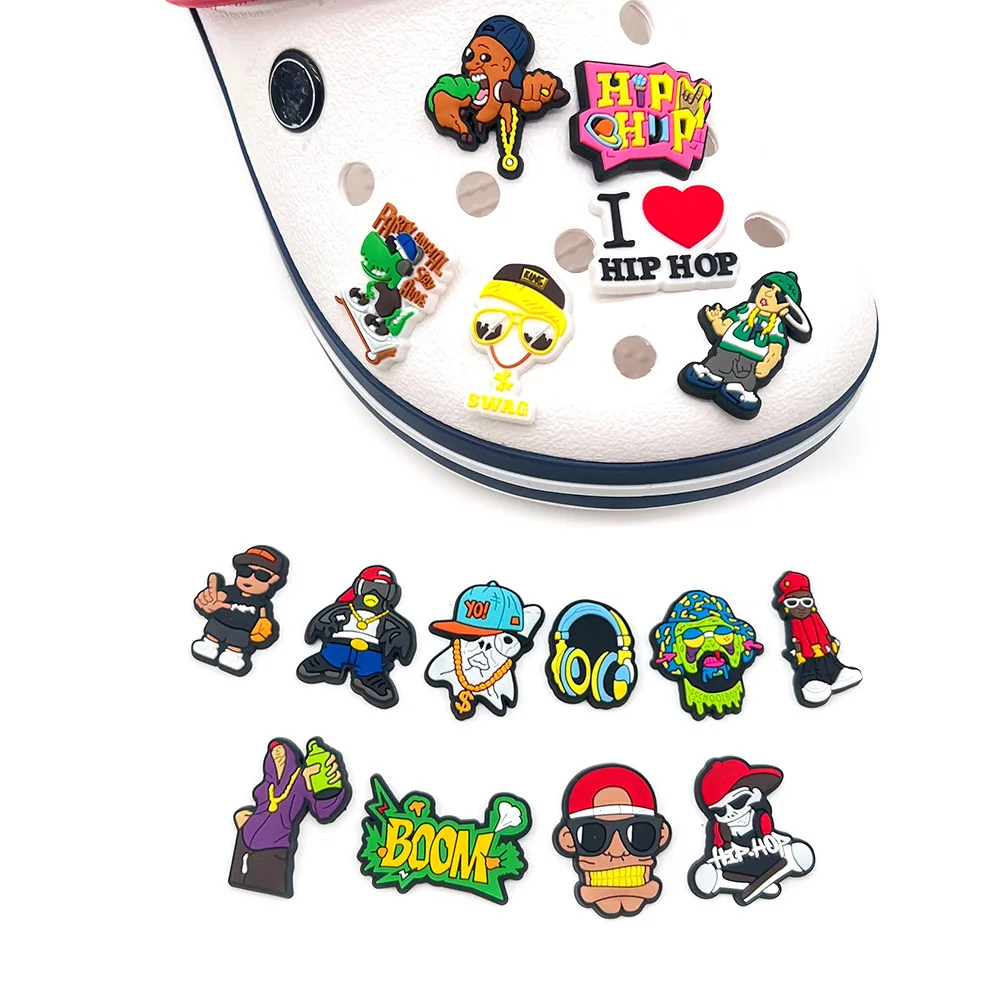 New Hip Hop Singer 1pcs Fashion Cartoon Shoe Charms DIY Clogs Shoe Accessories Sandals Decorate Buckle Party Men Kids Boys Gifts