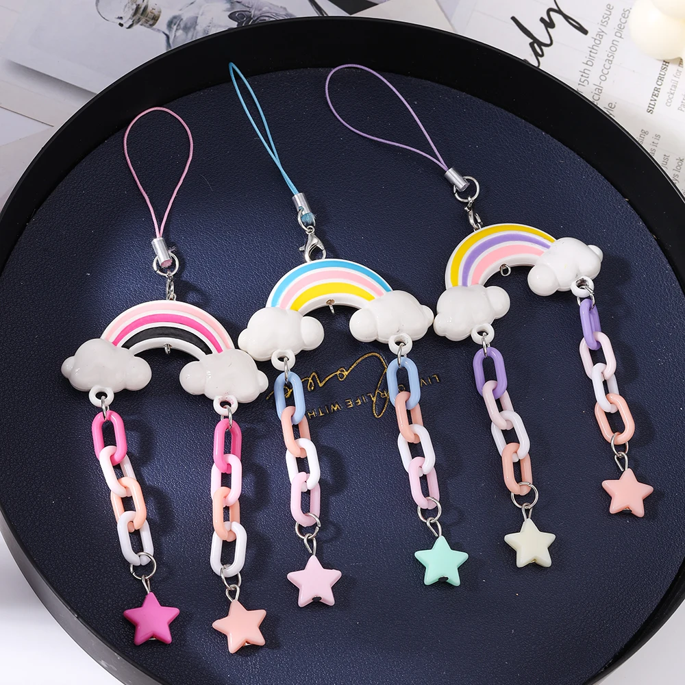 Aihua الحلو جميل قوس قزح ستار سلسلة هواتف معلقة حزام الهاتف اليدوية المحمول سلسلة مفاتيح قصيرة قلادة هدايا مجوهرات نسائية #1