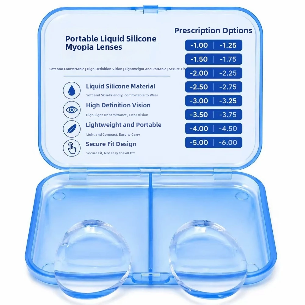 1Pair Silicone Stick-On Myopic Lenses Portable -1.0/2.0/3.0 Myopia Lens Inserts Adhesive Nearsighted Lens Patches