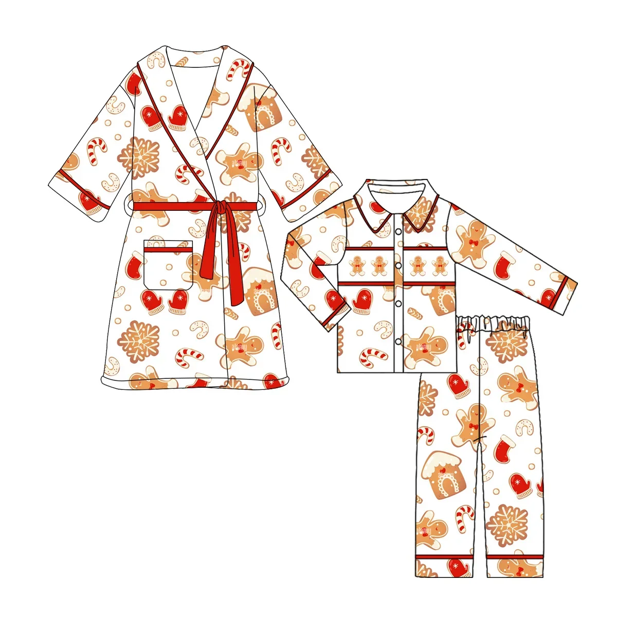 Boutique Kids Night Sleeping Bathrobe Dressing Gown Baby Robe Pajamas Toddler Boy Christmas Gingerbread Clothing Set