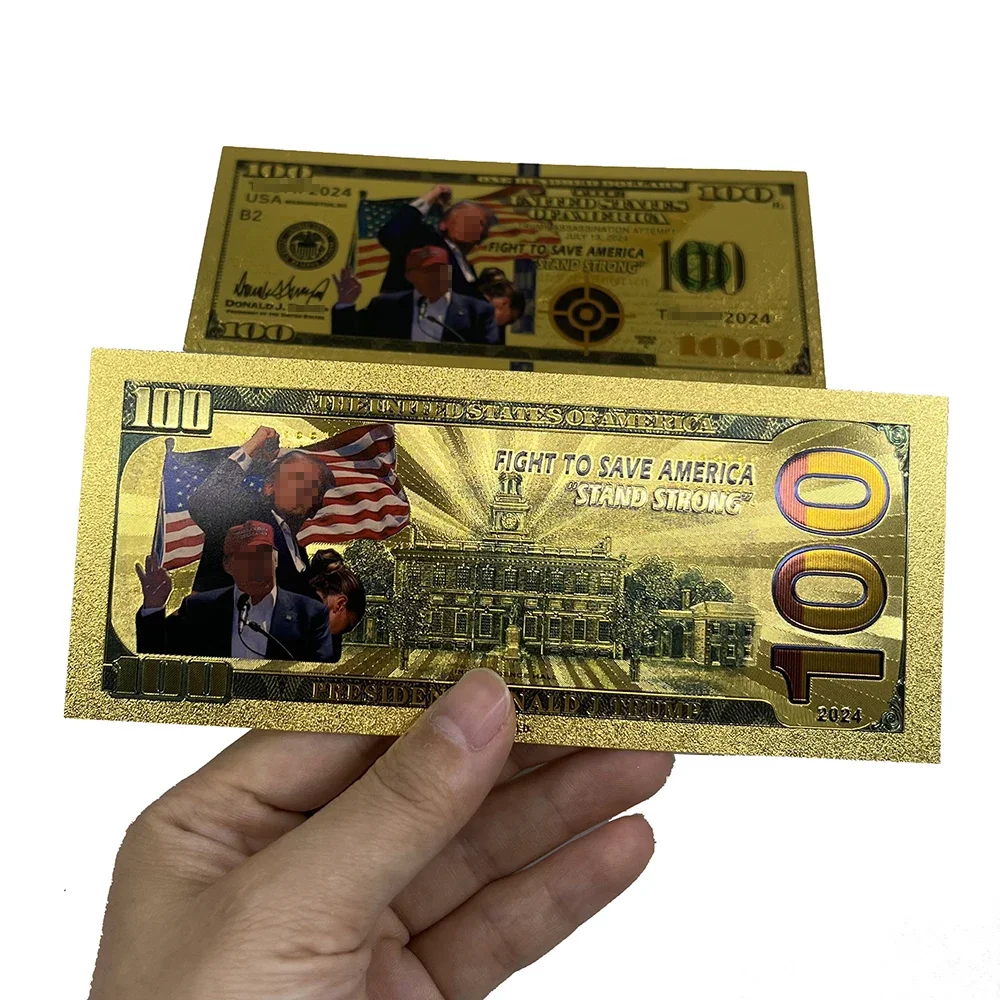 1pcs/lot Donald Trump shooting gold plated banknote 100 Dollar Bill Banknote - 2024 Election-Setbacks make me stronger