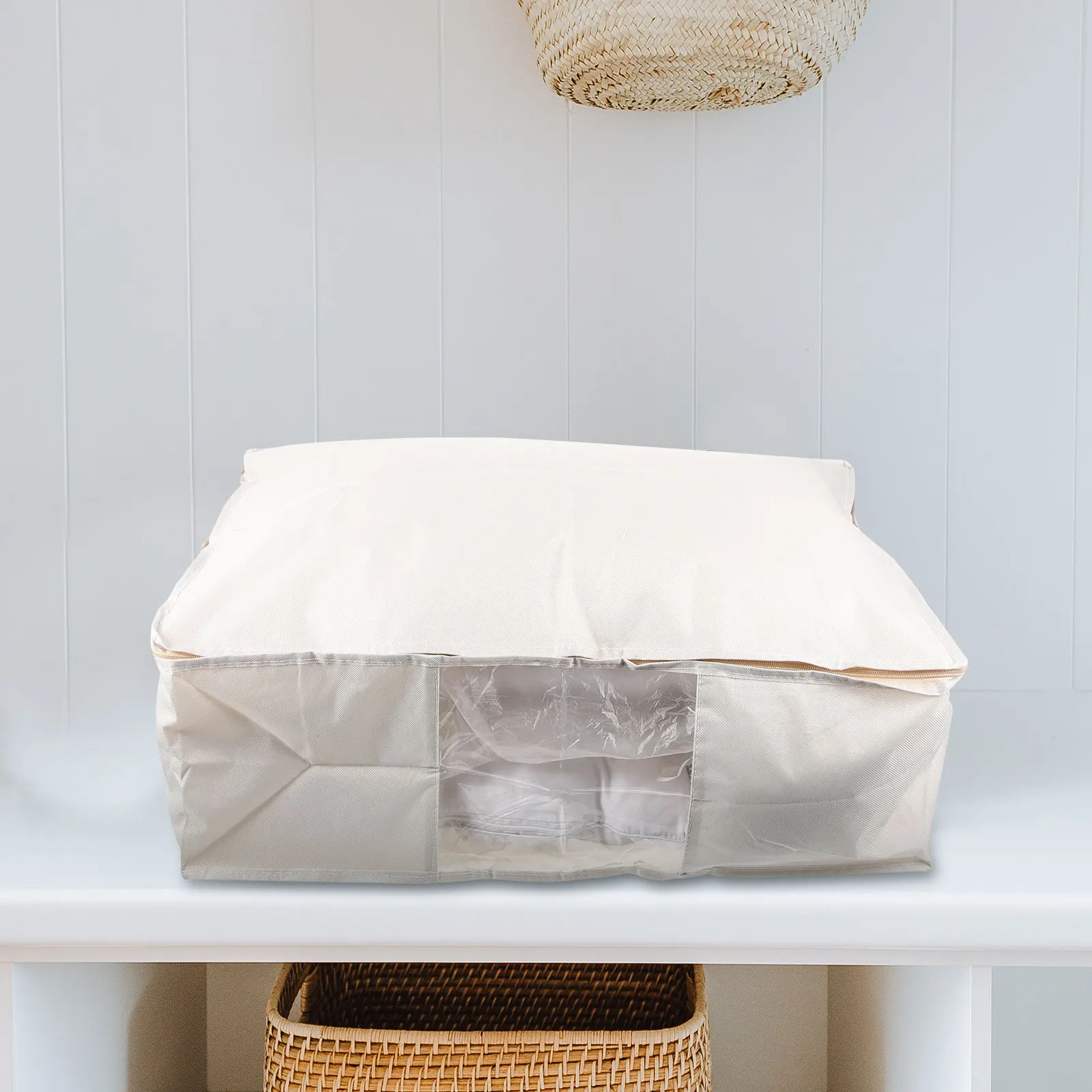 

Foldable Fabric Home Clothes Storage Organizer Large Capacity Quilt Storage Container Zipper Clear Window Dust Proof