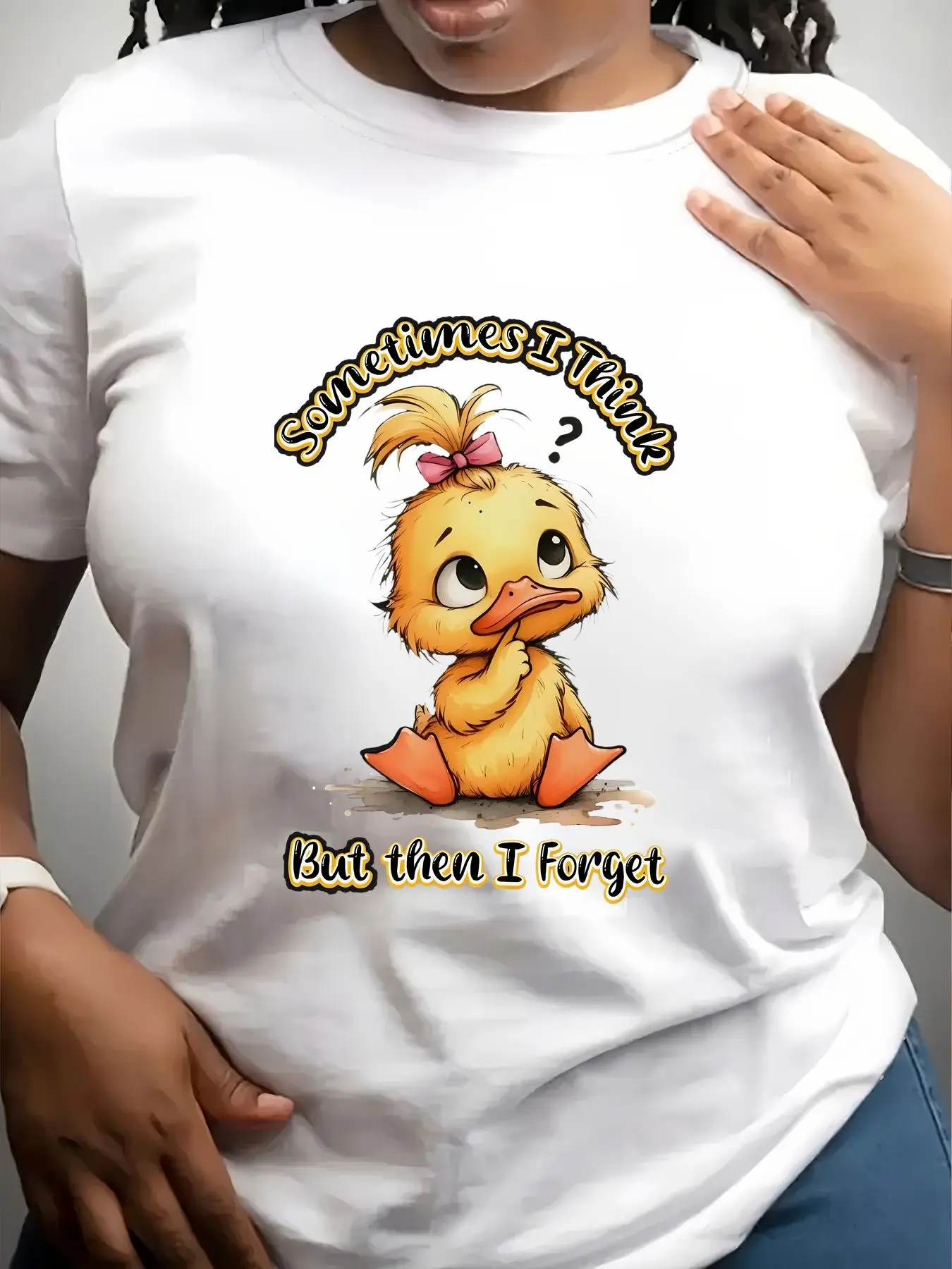 Women's Trendy Crew Neck T-Shirt Sometimes I Think but Then I Forget Suitable for Casual Sportswear