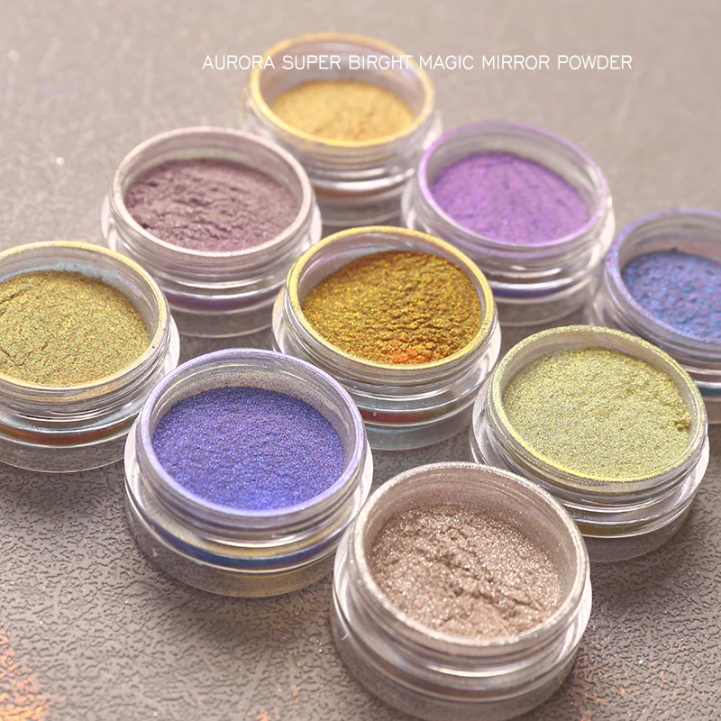 FSIXCL أورورا مسحوق تأثير الكروم لمسمار الفن المهنية مانيكير الأظافر الديكور الملونة الصباغ الغبار CB سلسلة 9 ألوان