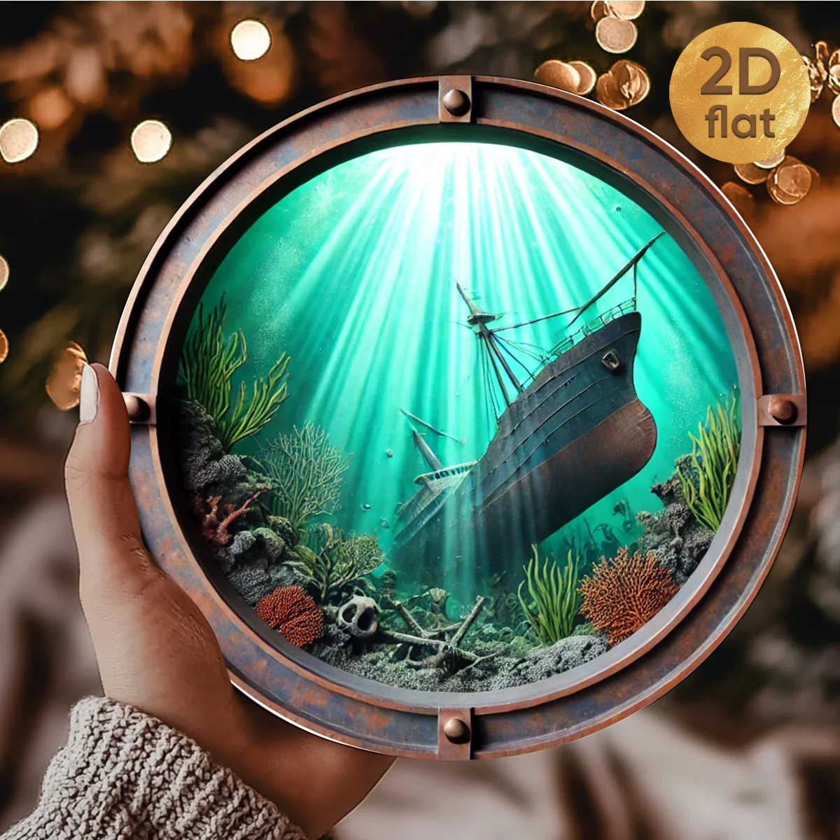 Arte Metálico de Pared con Diseño de Escotilla de Buzo de Aguas Profundas - Decoración Rústica de Naufragio Submarino, Decoración Náutica de Arrecife de Coral para el Hogar