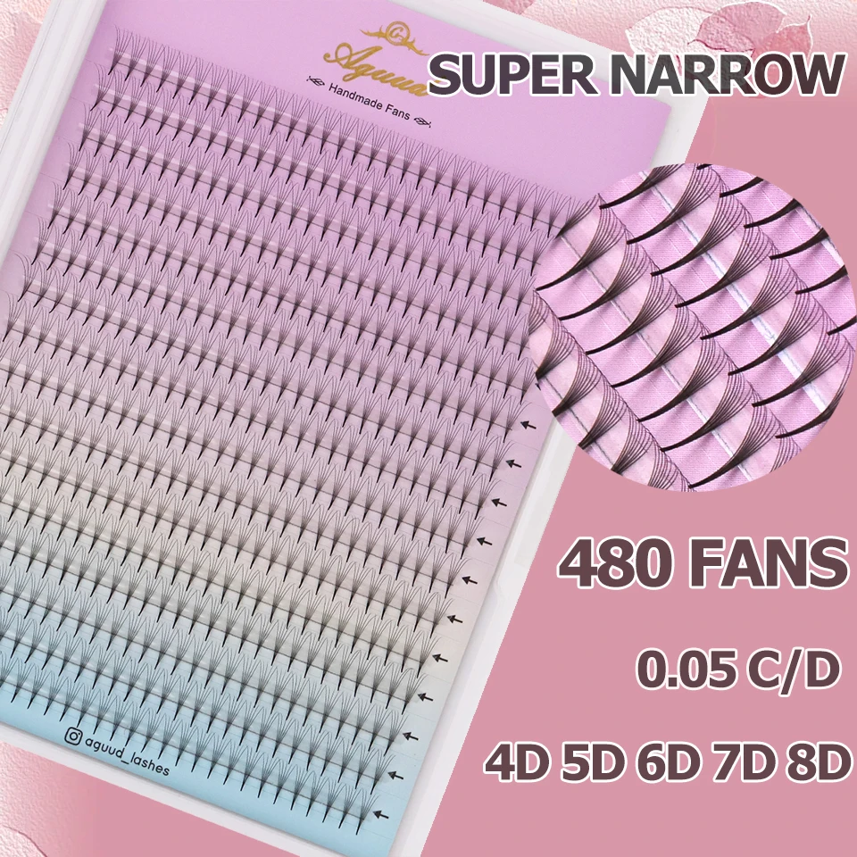 

AGUUD 480 Fans Thin Narrow Premade Russian Volume Eyelash Fans 4D 5D 6D 7D 8D Large Capacity Pointy Base Eyelash Extension Fans
