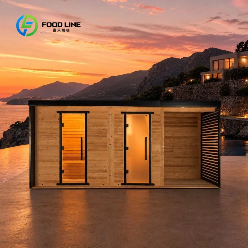 Luxury Estate Deck Sauna, Ventilated Alcove Timber Build with Horizontal Planks & Black Steel Corner Frames