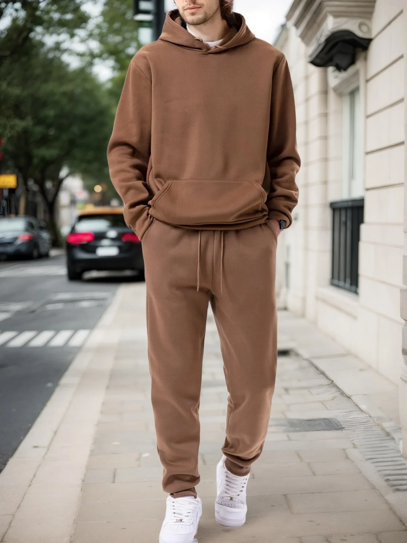 

2025Men's Autumn and Winter Solid Color Hoodie+jogging Pants Two-piece Set Fashionable Outdoor Casual Sportswear Men's Tracksuit