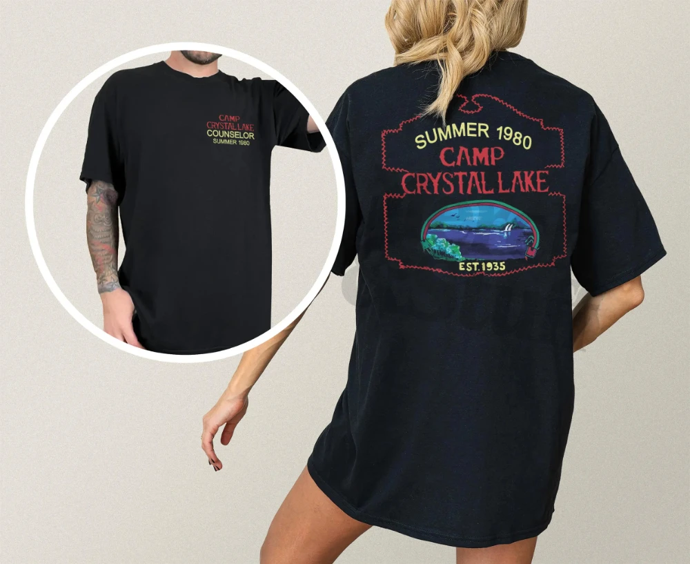 

Футболка Camp Crystal Lake, винтажная футболка с рисунком фильма ужасов 80-х годов, футболка с графическим рисунком, рубашка с короткими рукавами унисекс
