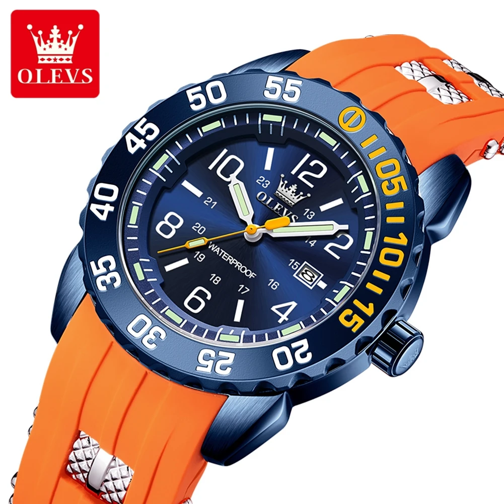 OLEVS Orange Blue Design High Quality Military Watch For Man Waterproof Luminous Date Fashion Men Clock Quartz Men's Watches