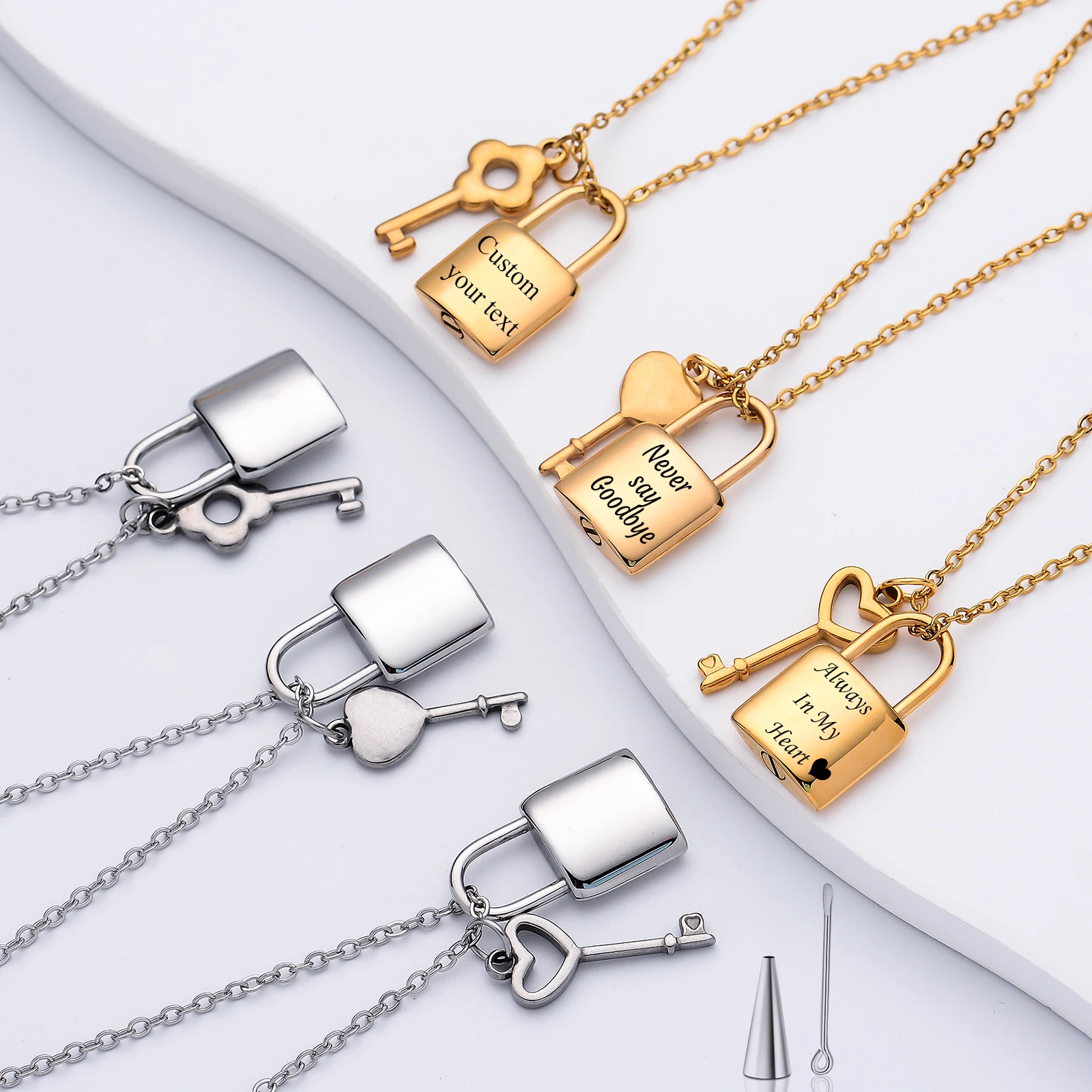 Candado de collar de urna de joyería de cremación de acero inoxidable Punk personalizado para mujeres y hombres, llave conmemorativa con colgante de cerradura, envío directo