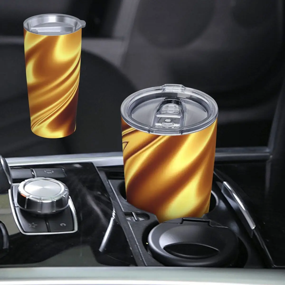 Golden Fabric Geometric Wave Pattern Stainless Steel Tumbler Vacuum Insulated Mug Thermal Cold Cup Straws With Lid 20oz