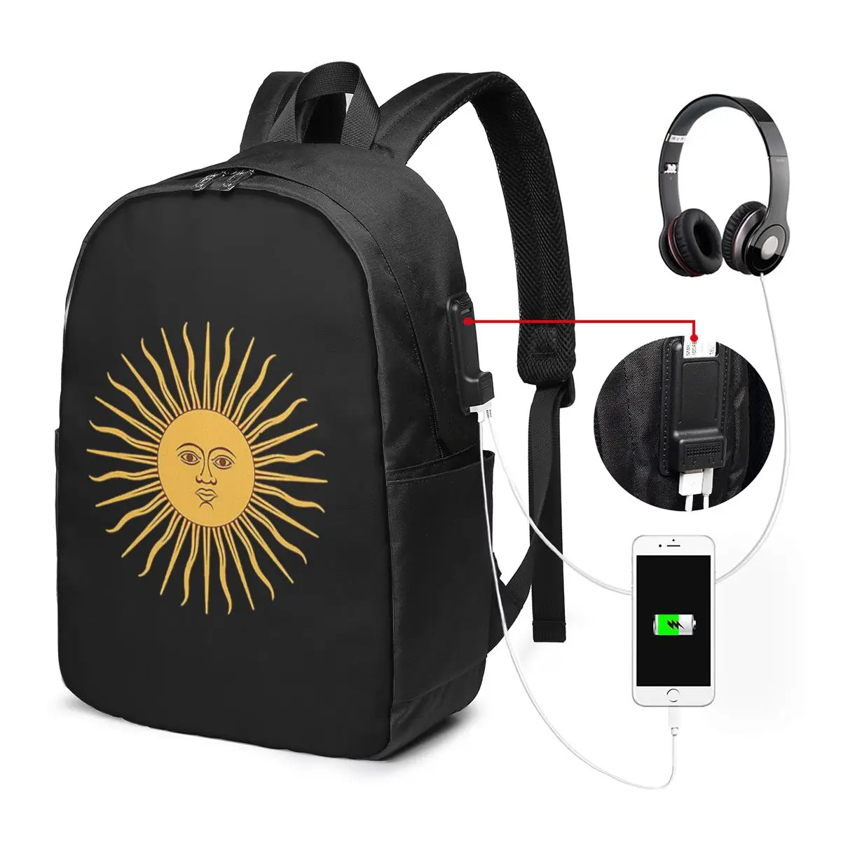 Sun Of May Flag Of Argentina Backpack Travel Notebook Bag Computer College Student School Bag Laptop Shoulder Bags for Men Women view 2