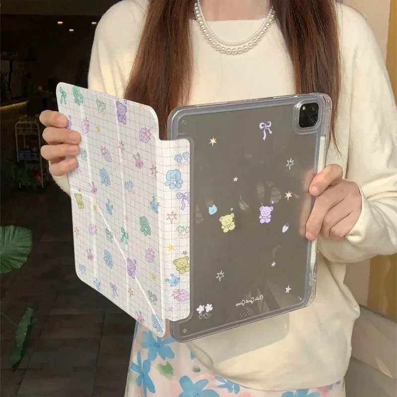 Checked Bear 3+Y Folded Case for IPad Air 2 Case IPad 10.2 Case 7/8/9th Generation 10th 10.9 4/5th A16 2025 11th Air11/13 12.9