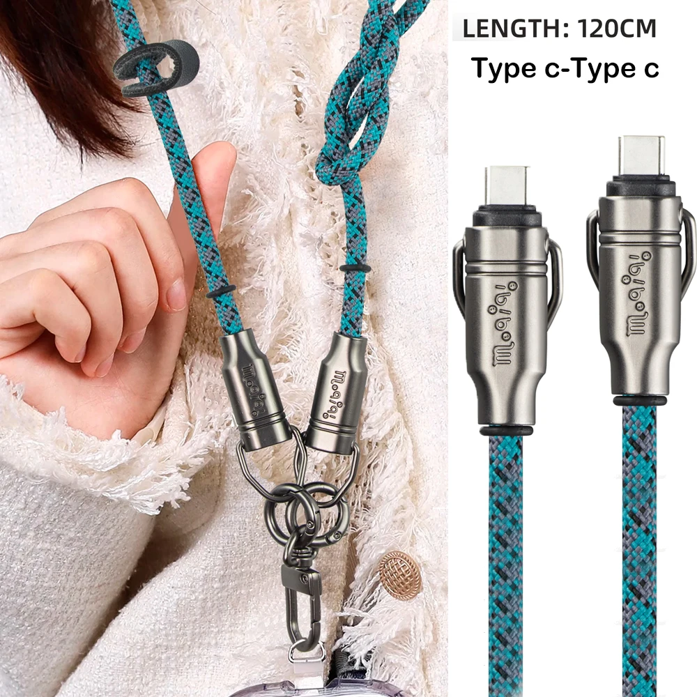 

1.2m Portable Mobile Phone Lanyard with Dual Type-C Interface for Fast Charging and Adjustable Data Cable for Xiaomi Huawei