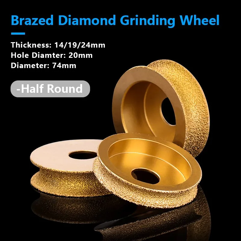 XCAN Dry Vacuum Diamond Brazed Grinding Wheel Full Bullnose Edging Grinding Disc for Angle Grinder Bore 20mm Diameter 3inch 75mm