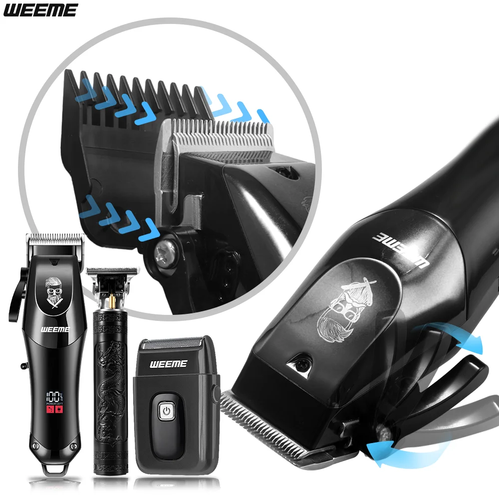 Kit de barbier professionnel sans fil pour hommes, tondeuse à cheveux et tondeuse à barbe rechargeables USB 3 en 1, cadeau pour papa/marié
