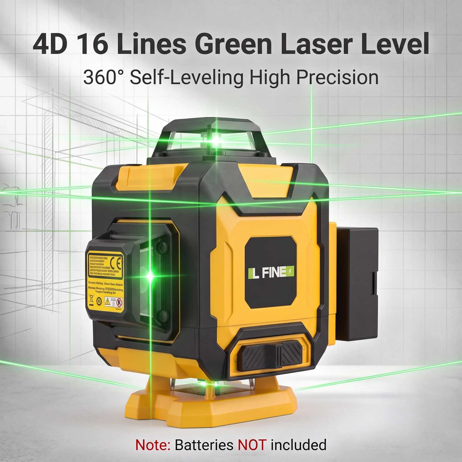 LFINE 4D 16-Line Green Laser Level - Self-Leveling High Precision Horizontal & Vertical Lines Laser Measuring Tool for Construct