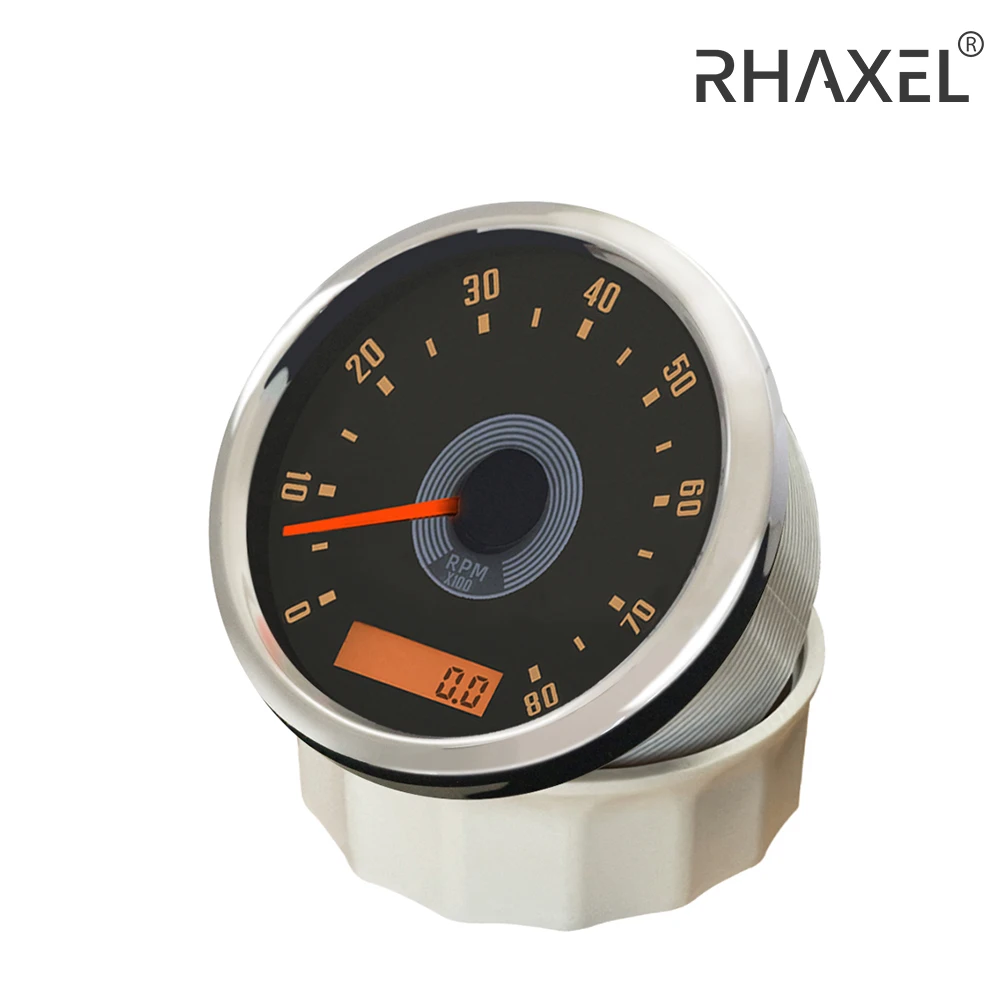 RHAXEL 85mm Engine Tachometer 0-10000RPM Gauge with Hour Meter with Red or Yellow Backlight 12V 24V for Generator Cargos Yacht