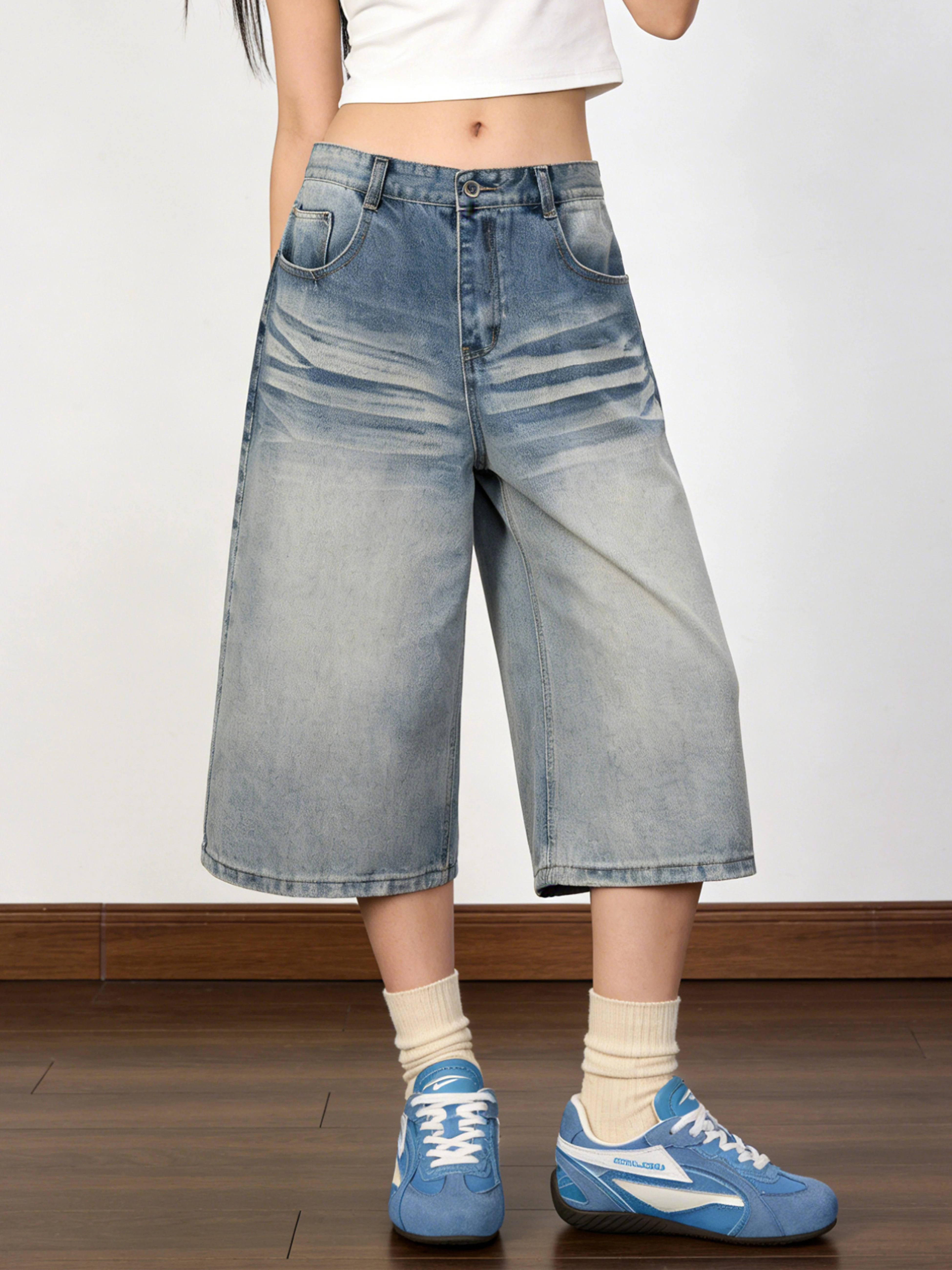 

Retro American Gradient Washed Jeans Women's BF Wide Leg Seven-Foot Casual Pants Trendy Cotton Workwear Spring Season