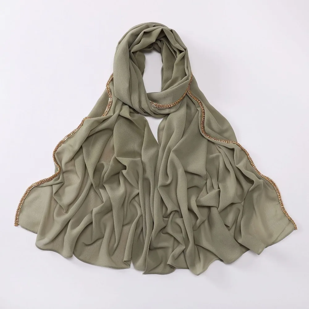 

Versatile Elegant Silk Scarf Shining Long Sunscreen Shawl Soft Diamond Border Design Chiffon Hijab Veil Women Headwear