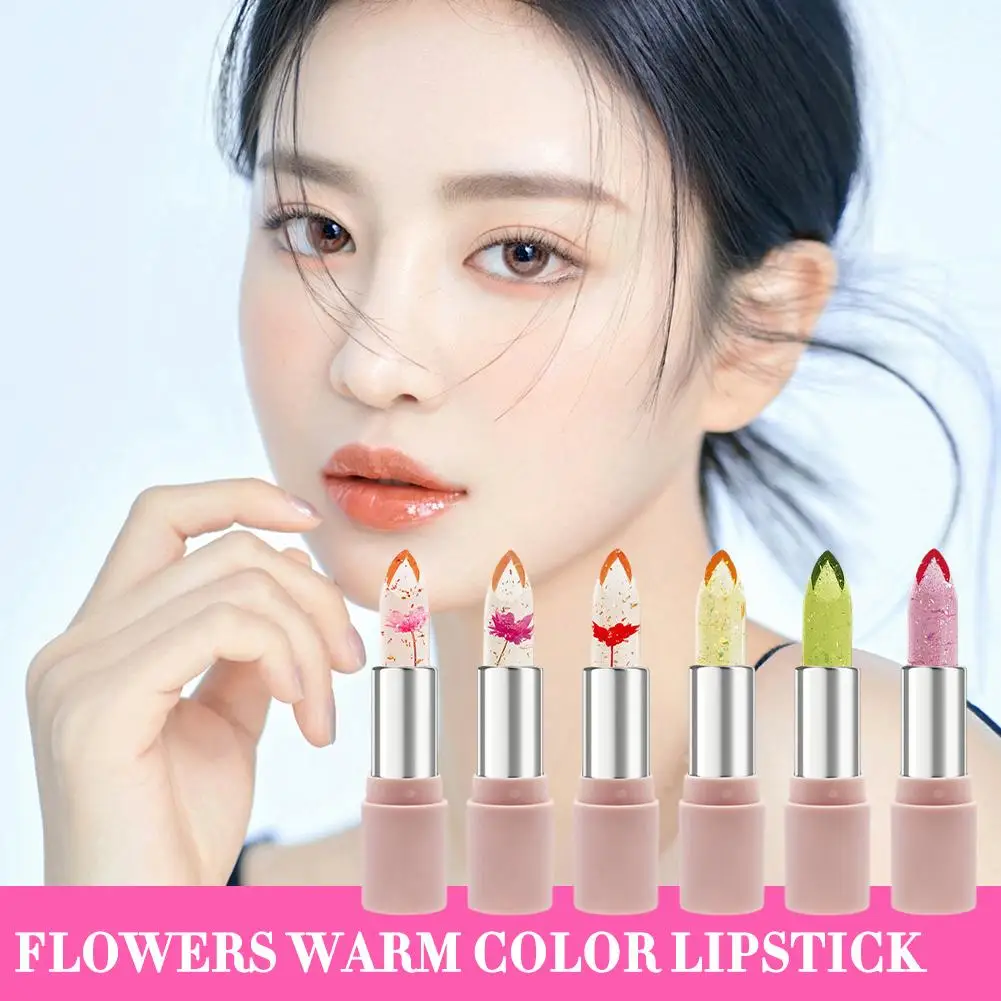 Flower Jelly Lipstick 6 Colors Temperature Changing Long Magic Moisturizer Change Stick Lip Nutritious Balm Color Lip Lasti Z0U4