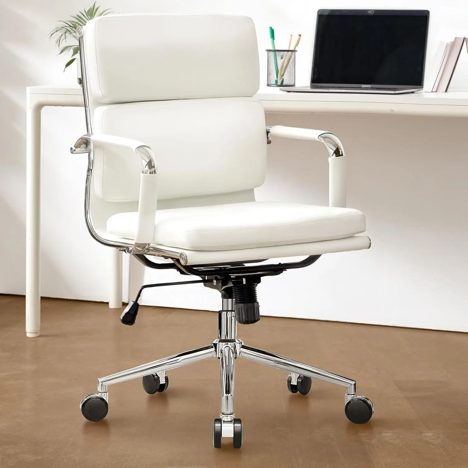

Office Desk Ergonomic Chair Leather Executive Mid-Back Modern Conference Comfy Adjustable Padded Swivel Rolling, Customized