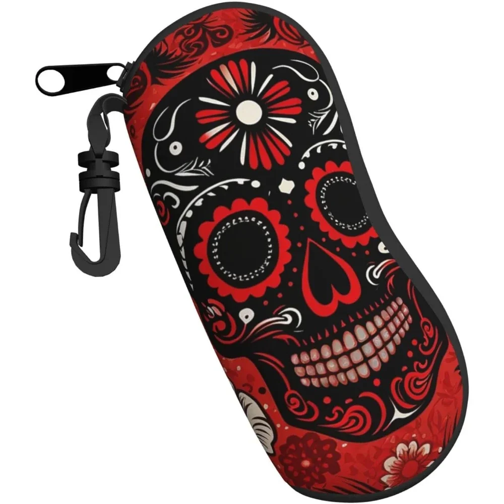 

Day Of The Dead Skull Death красный мягкий чехол для солнцезащитных очков для женщин и мужчин, чехол для очков на молнии, мягкая защитная сумка для очков с зажимом