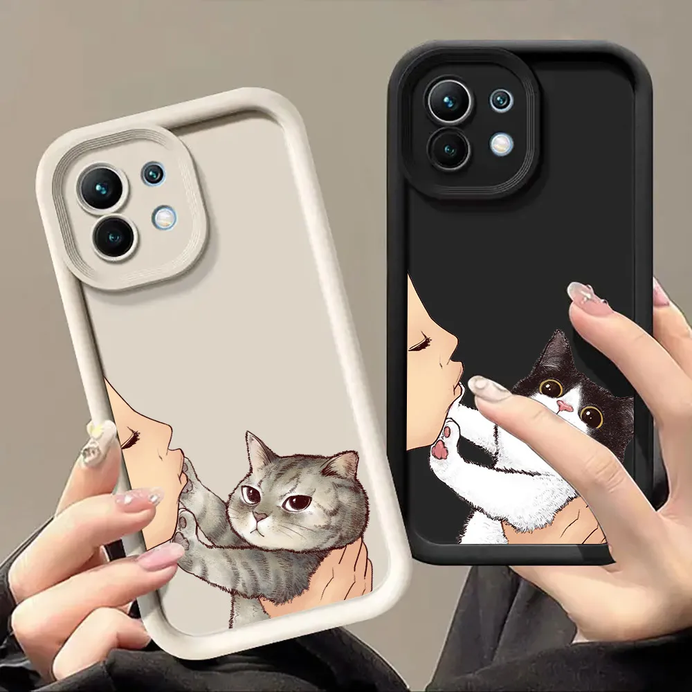 Phone Case For Xiaomi 14T 14 13T Pro 12 13 11 Lite POCO F3 F5 X3 X5 X6 M5s M6 Pro Soft Cover Cute Lovely Cat Kiss Refuse to kiss