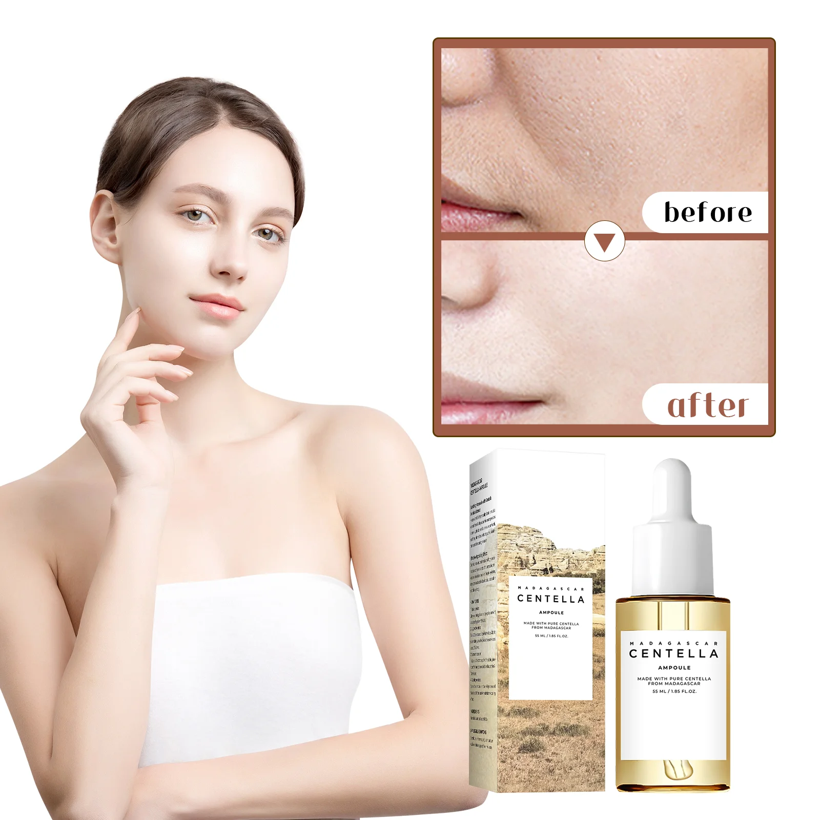 Sérum Calmante de Centella Asiatica 55ml - Fórmula de Madagascar, Acalma a Pele Sensível, Suporta a Clareza da Pele e Hidrata Profundamente.