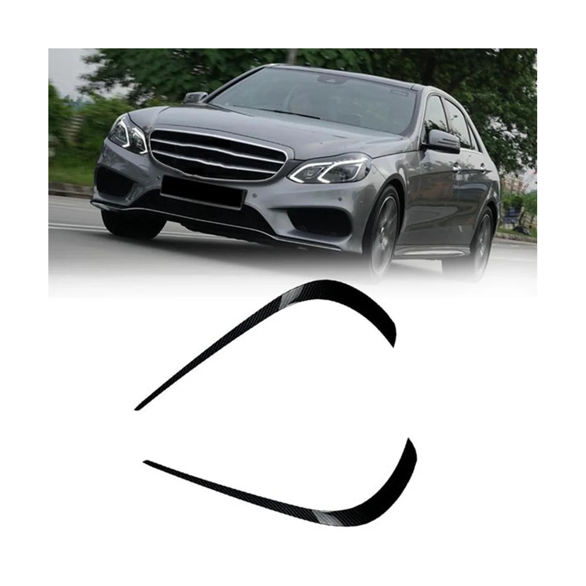 Front Bumper Splitter Spoiler Fog Light Eyebrows for E Class W212 Facelift 2013-2015 Carbon Pattern