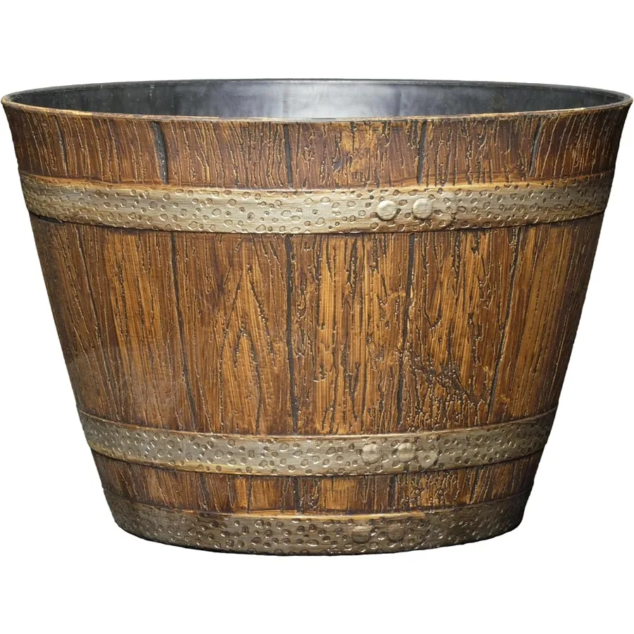 

Whiskey Barrel Planters Wooden Finish Flower Planter Pot Stylish Garden Pots Indoor Outdoor Resin Planters WeatherResistant Pla