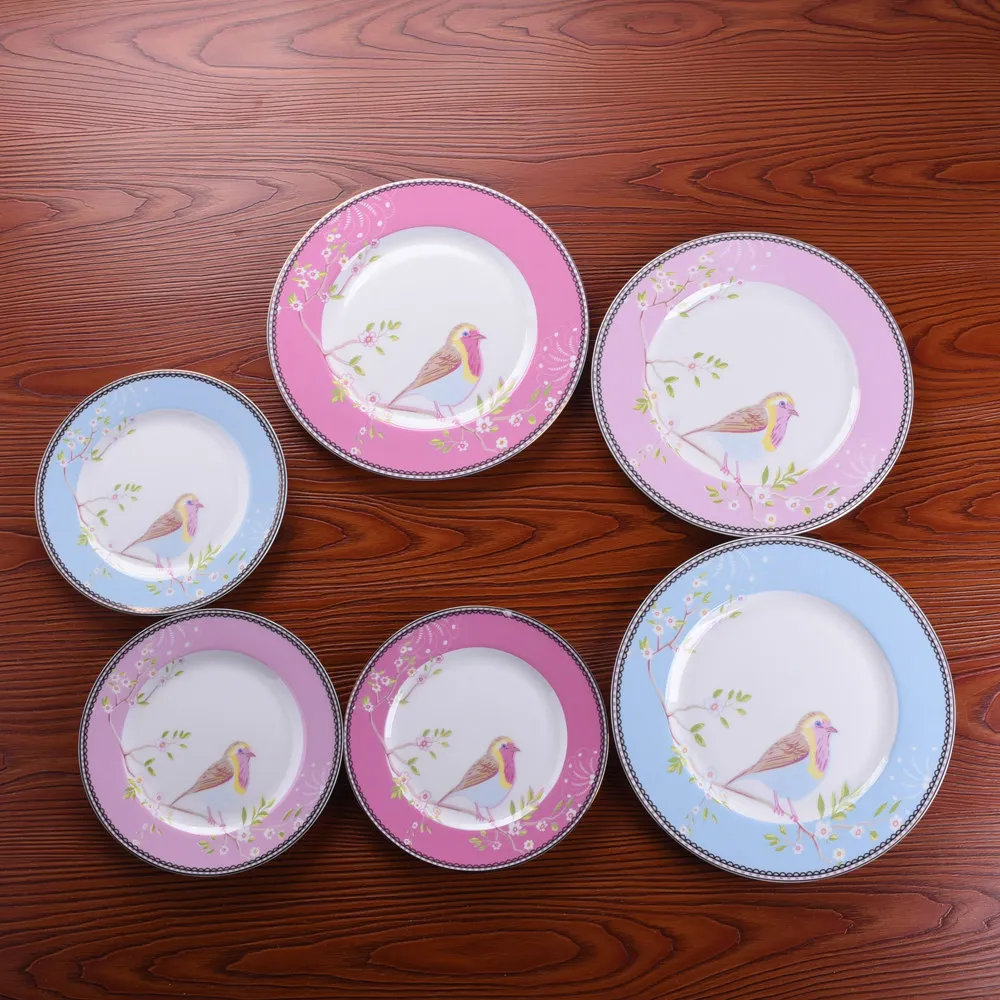 Bone china gold-edged plates Western steak fruit dim sum ceramic creative European-style small bird hotel plating