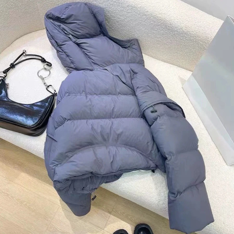 여성용 패션 숏 후드 퀼팅 재킷 2025 겨울 신상 포켓 두꺼운 아우터웨어 시크 긴 소매 따뜻한 패딩 코트
