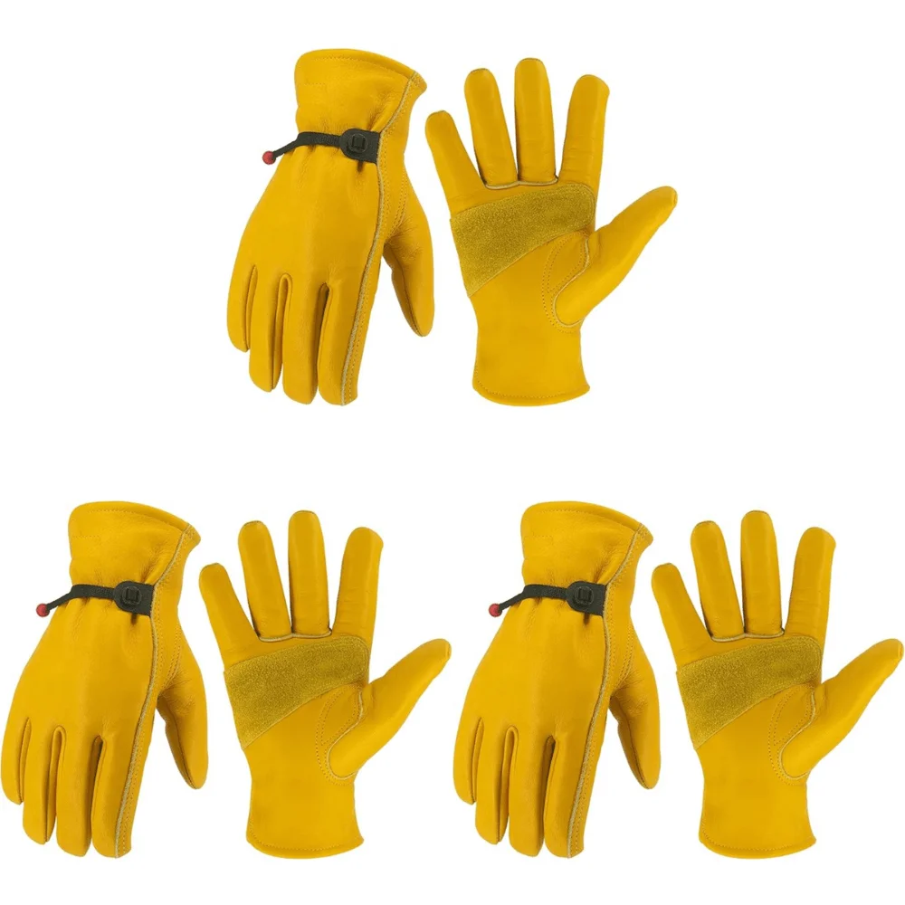

3 Pair Goatskin Leather Work Gloves – Durable Heavy Duty Safety Gloves for Men & Women, Construction Work Gloves, Farming Work Gloves, Gardening Work Gloves, Landscaping Work Gloves, Warehouse Work Gloves, Carpentry Work Gloves, Welding Work Gloves, Autom