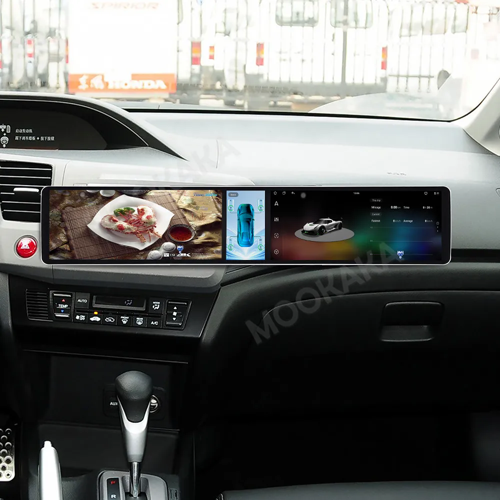 Android 15 Dual 12.3 Inch Triple Screen For Honda Civic 2012-2015 Auto Stereo Radio Multimedia Player GPS Navigation CarPlay DSP