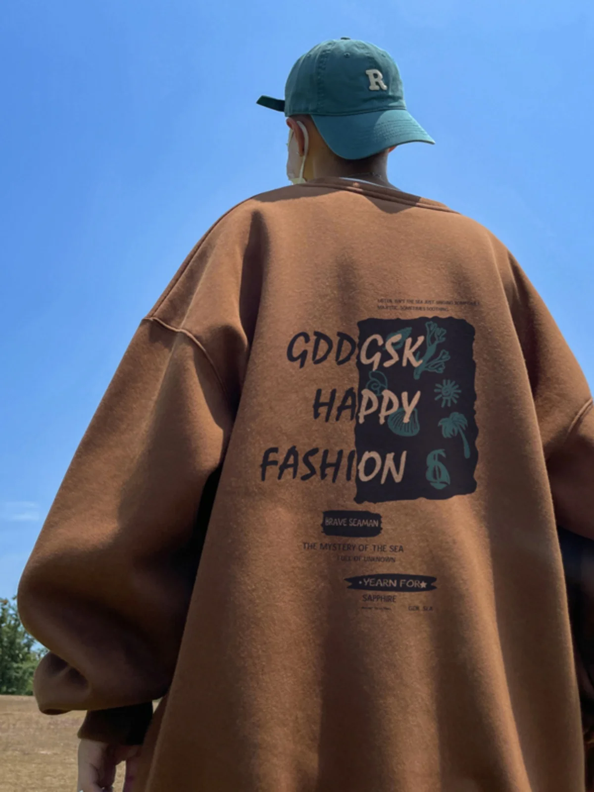 

Retro American Sle Fce Lined Men's Sweatirt Brown Base Layer irt Autumn Season Youth Faion Outerwear